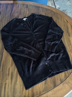Classic Black Button-Up Cardigan small with elbow length sleeves